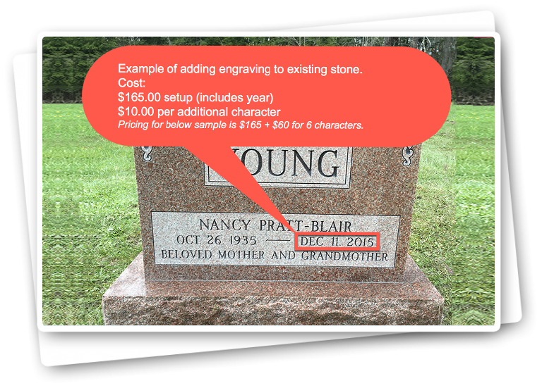 Add engraving to existing Headstone, Grave Marker or Monument in Maine